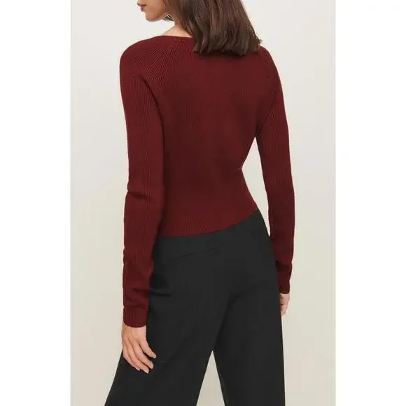 New Reformation Meadow Wool Crop Cardigan In Chianti Size XS $178 - Picture 2 of 12